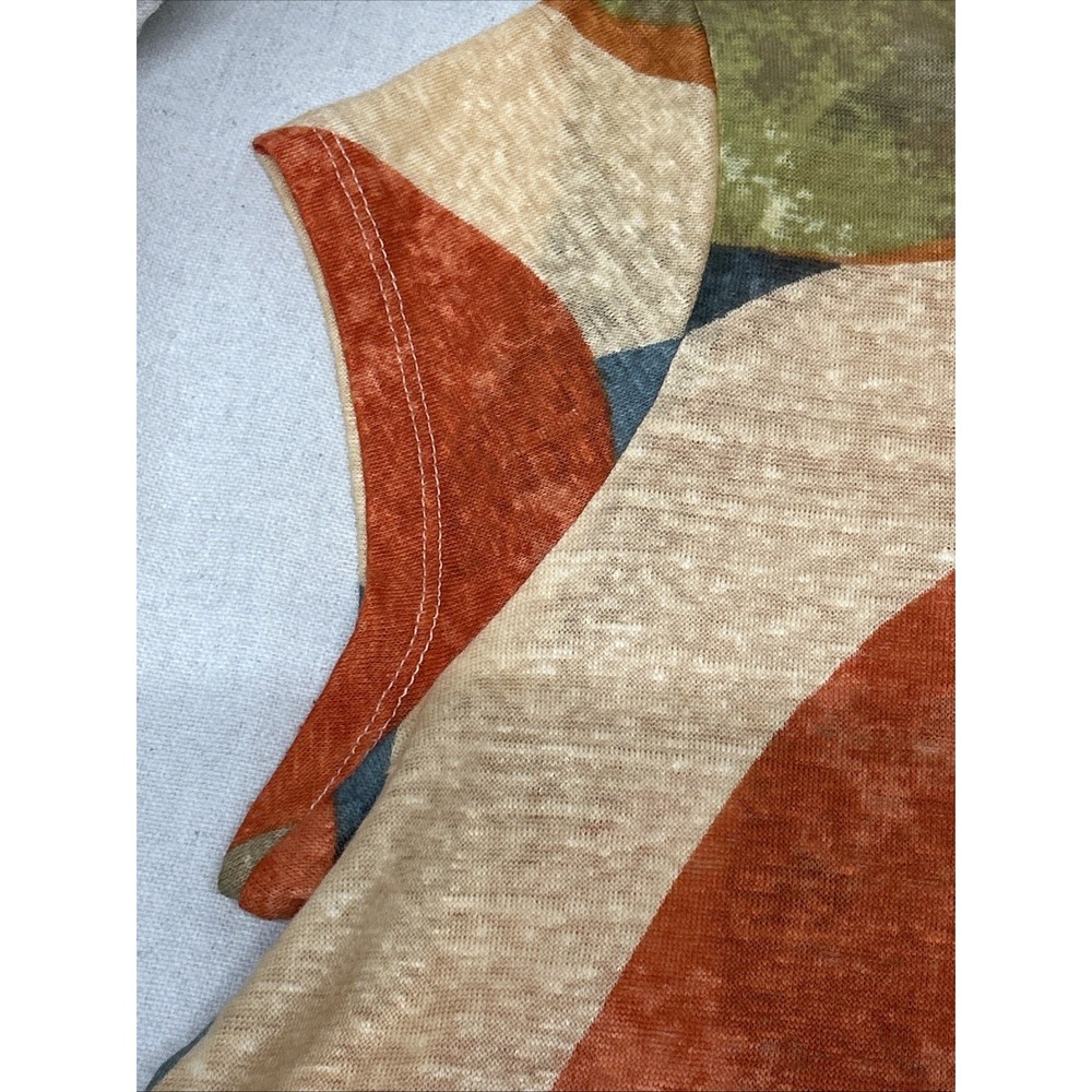 RACHEL ZOE Orange/Multi-Color Short Sleeve 100% LINEN T-Shirt TEE Size M Flowy - Picture 4 of 9